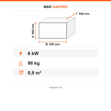 Wärmeschublade, 3 Schubladen, 6 kW, GN 1/1, 825×640×960 mm – Technische Daten