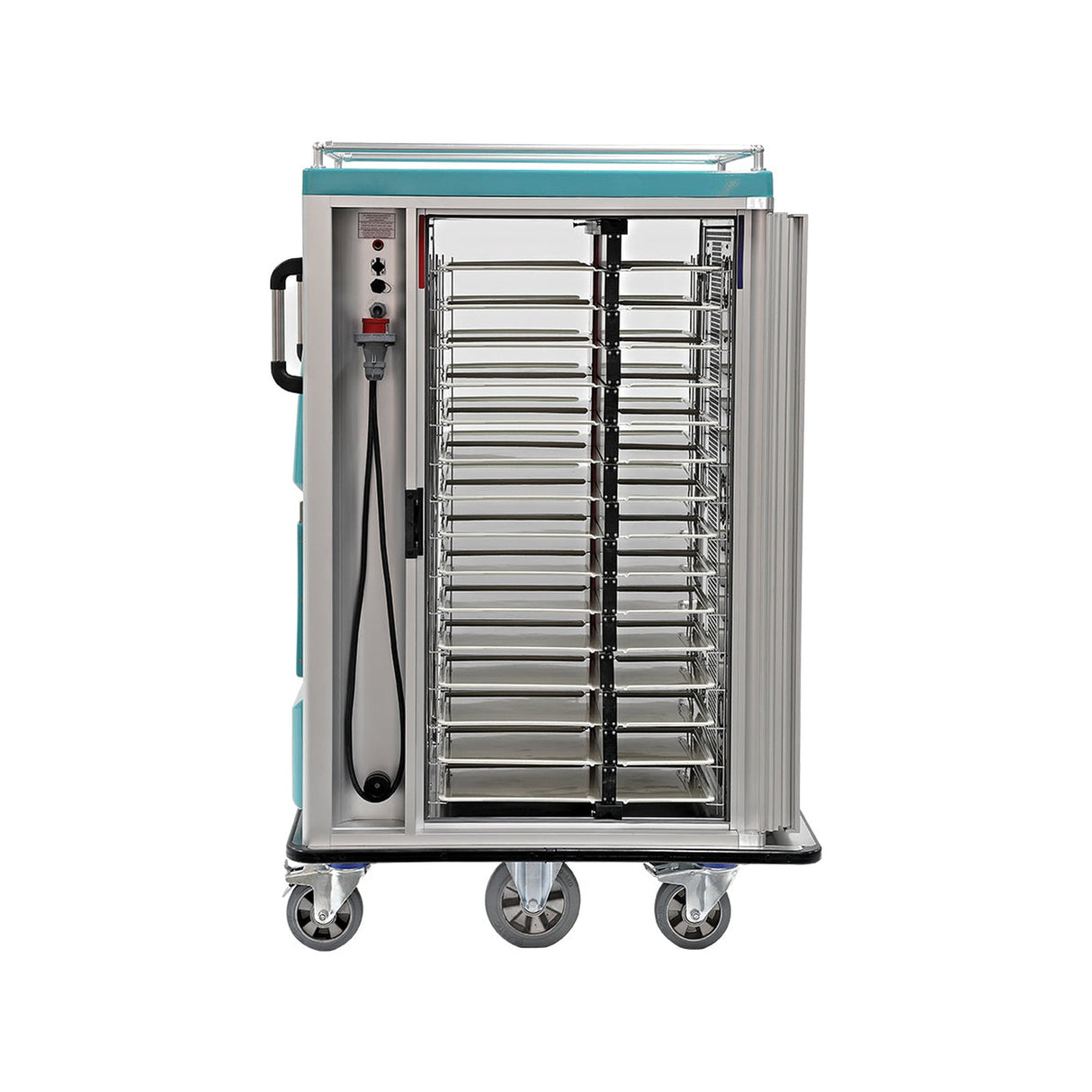 Chariot de transport de repas chaud/froid, 24 repas, écran tactile 7", compartiment chaud jusqu'à 100 °C, verrouillable, 811×1139×1382 mm