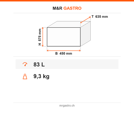 Thermobox, isolierte Transportbox, 83 Liter, 450×635×575 mm, für warmen und kalten Transport – Technische Daten
