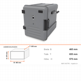 Thermobox mit Heizung, beheizte Transportbox, 83 Liter, seitlich angeschlagene Tür, 465×655×575 mm – Abmessungen
