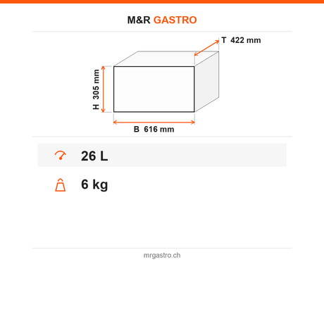 Thermobox, isolierte Transportbox, 26 Liter, für GN 1/1, 616×422×305 mm, für warmen und kalten Transport – Technische Daten