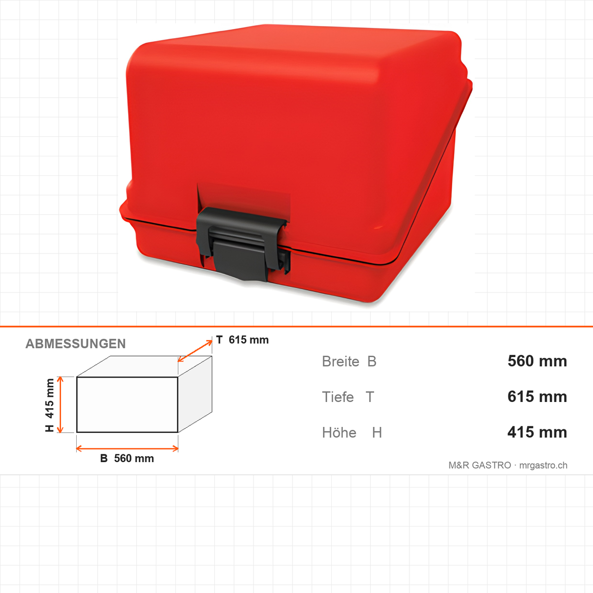 Thermobox für Pizza, isolierte Transportbox, 70 Liter, 560×615×415 mm, für warmen Transport – Abmessungen
