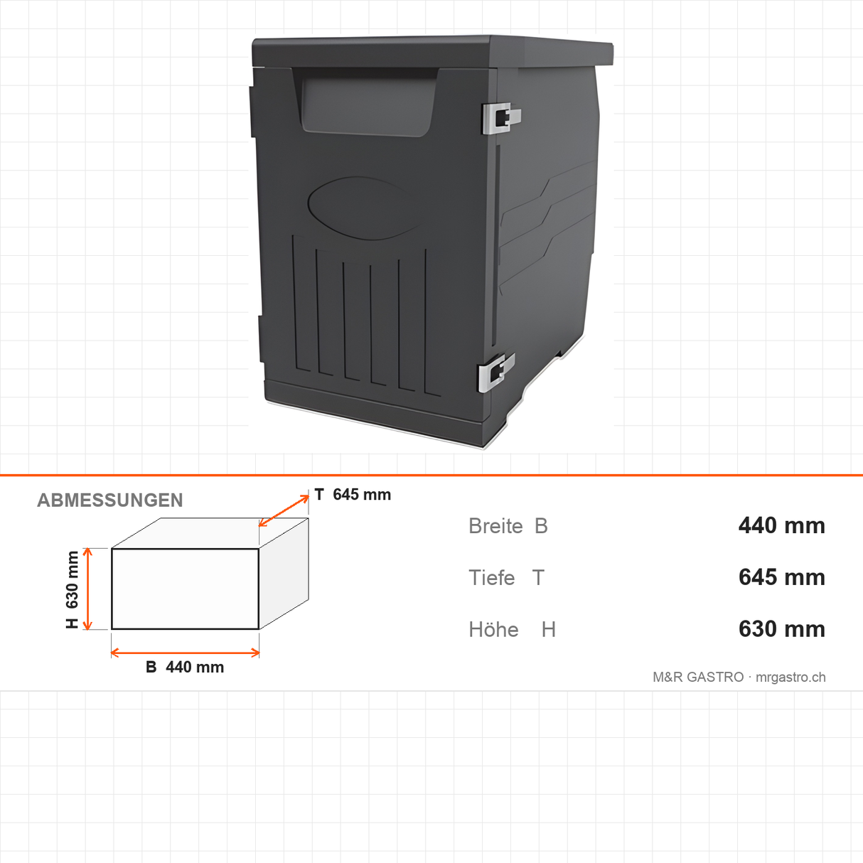 Transportbox aus EPP, leichte Isolierbox, 92 Liter, 440×645×630 mm, für warmen und kalten Transport – Abmessungen