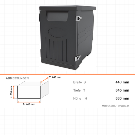 Transportbox aus EPP, leichte Isolierbox, 92 Liter, 440×645×630 mm, für warmen und kalten Transport – Abmessungen