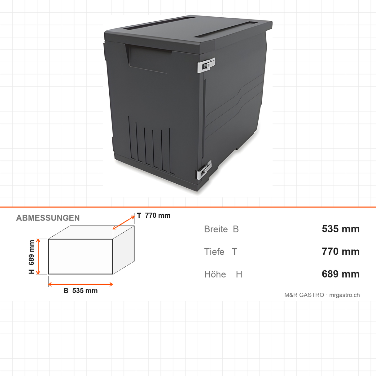 Transportbox aus EPP, leichte Isolierbox, 147 Liter, 535×770×689 mm, für warmen und kalten Transport – Abmessungen