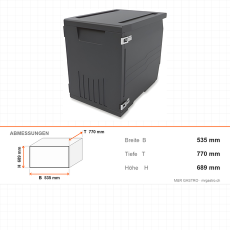 Transportbox aus EPP, leichte Isolierbox, 147 Liter, 535×770×689 mm, für warmen und kalten Transport – Abmessungen