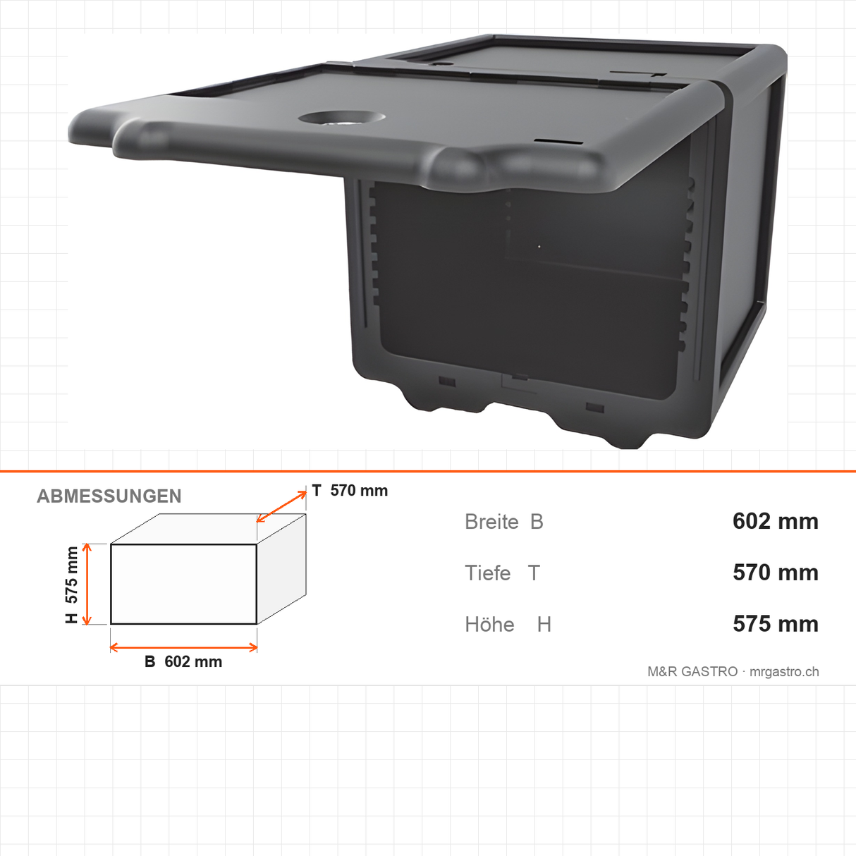 Transportbox aus EPP, leichte Isolierbox, 100 Liter, 602×570×575 mm, für warmen und kalten Transport – Abmessungen