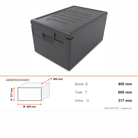 Thermobox aus EPP, isolierte Tragetasche, 46 Liter, für GN 1/1, 400×600×317 mm, für warmen Transport – Abmessungen