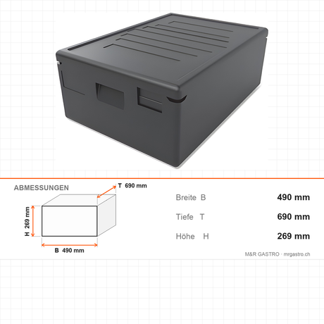 Transportbox aus EPP, leichte Isolierbox, 53 Liter, 490×690×269 mm, für warmen und kalten Transport – Abmessungen