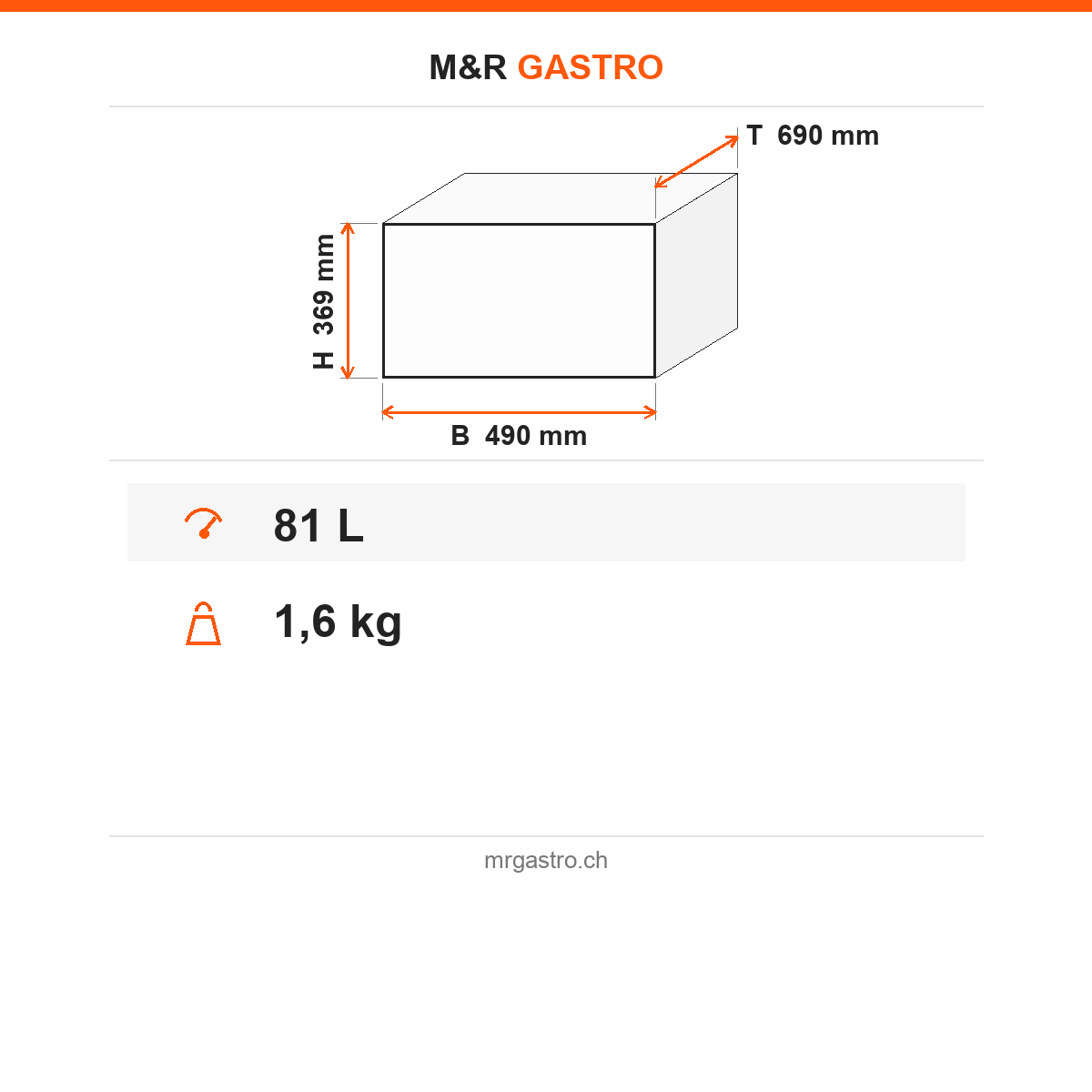 Transportbox aus EPP, leichte Isolierbox, 81 Liter, 490×690×369 mm, für warmen und kalten Transport – Technische Daten