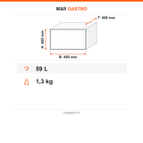 Thermobox für Pizza aus EPP, Transportbox für 8 Pizzen Ø 40 cm, 59 Liter, 480×480×405 mm – Technische Daten