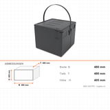 Thermobox für Pizza aus EPP, Transportbox für 8 Pizzen Ø 40 cm, 59 Liter, 480×480×405 mm – Abmessungen