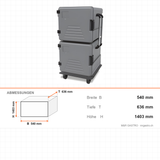 Thermobox, isolierte Transportbox, 2x83 Liter, seitlich angeschlagene Türen, 540×636×1403 mm – Abmessungen