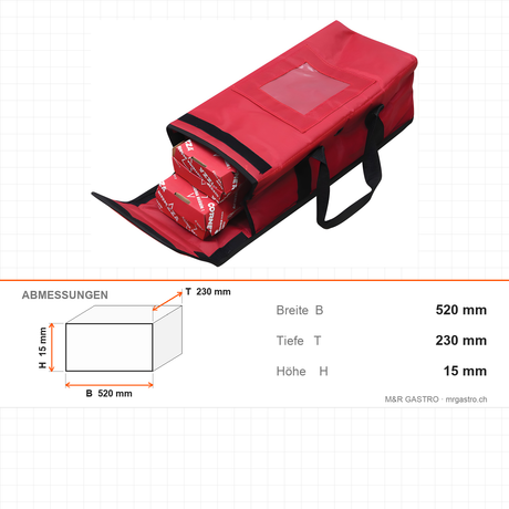 Thermotasche für türkische Pizza, isolierte Transporttasche, 520×230×15 mm, für warmen Transport – Abmessungen