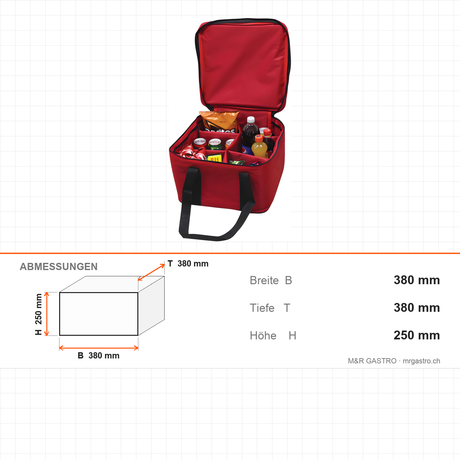 Thermotasche für Lieferdienst, isolierte Transporttasche, 380×380×250 mm, für warmen Transport – Abmessungen