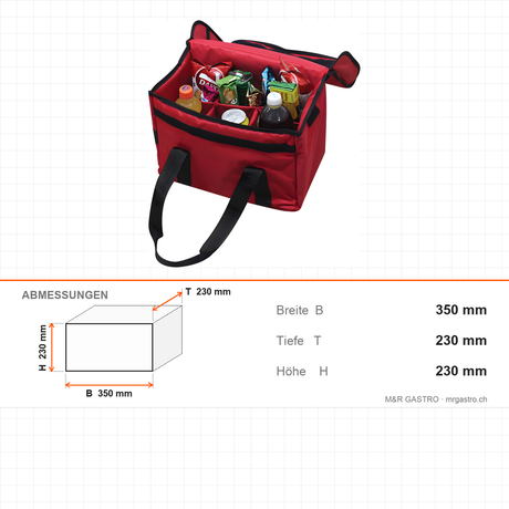 Thermotasche für Lieferdienst, isolierte Transporttasche, 350×230×230 mm, für warmen Transport – Abmessungen