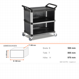 Servierwagen Kunststoff, 2 Etagen, 500×800×970 mm, mit Rollen – Abmessungen