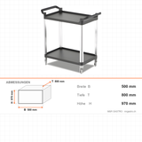 Servierwagen Kunststoff, 2 Etagen, 500×800×970 mm, mit Rollen – Abmessungen
