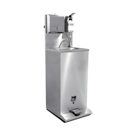 Handwaschstation mobil, Fußbedienung, Edelstahl, 500×655×900 mm – Produktbild