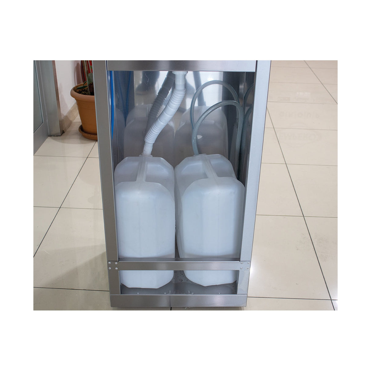 Lave-mains inox mobile, commande au pied, 500×655×900 mm