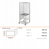 Tablettwagen, für Tabletts 50×70 cm, robust, 560×730×1700 mm – Abmessungen