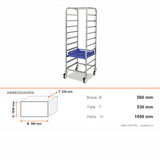 Transportwagen für Körbe, mit Schienen, 10 Körbe, 560×530×1650 mm – Abmessungen