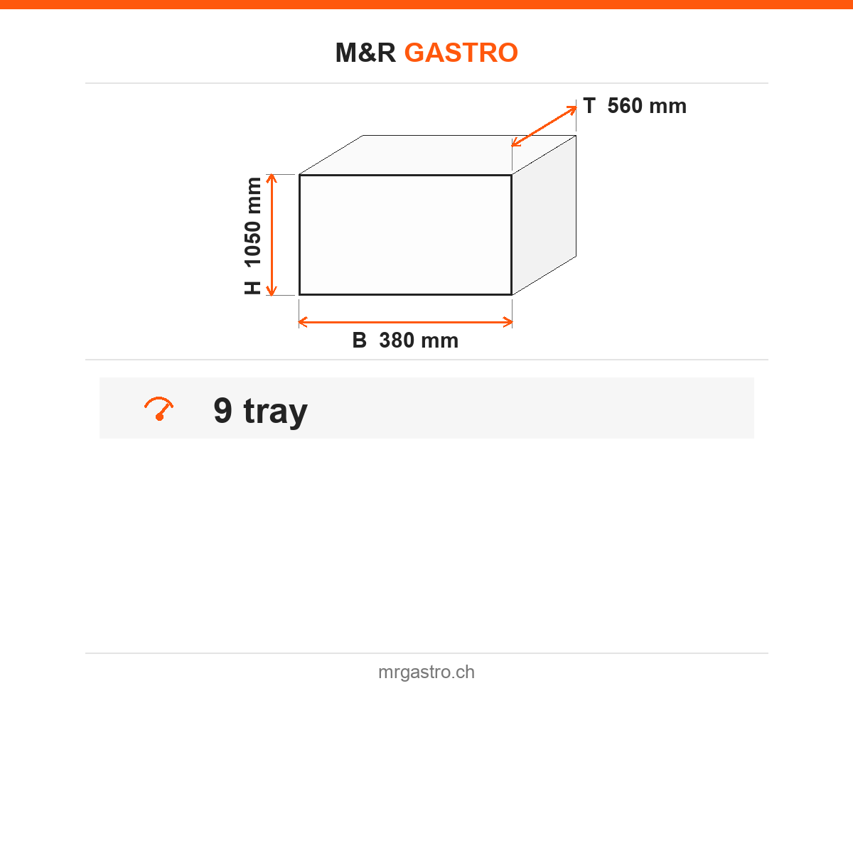 GN-Wagen, Low Single, für 9x GN 1/1, 9 Ebenen, 380×560×1050 mm – Technische Daten