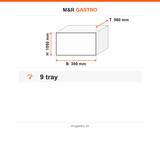 GN-Wagen, Low Single, für 9x GN 1/1, 9 Ebenen, 380×560×1050 mm – Technische Daten