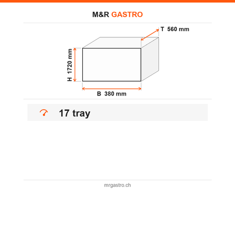GN-Wagen, High Single, für 17x GN 1/1, 17 Ebenen, 380×560×1720 mm – Technische Daten