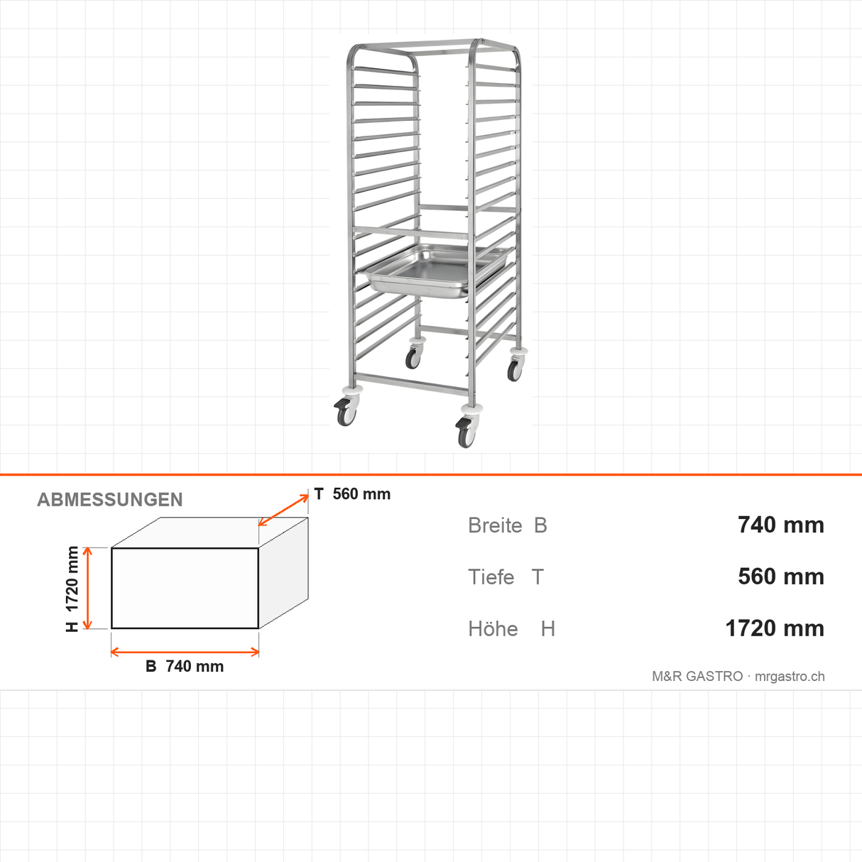 GN-Wagen, High Twin, für 34x GN 1/1, 34 Ebenen, 740×560×1720 mm – Abmessungen