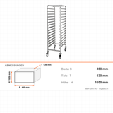 Tablettwagen, für 15 Tabletts 40×60 cm, 460×630×1650 mm – Abmessungen
