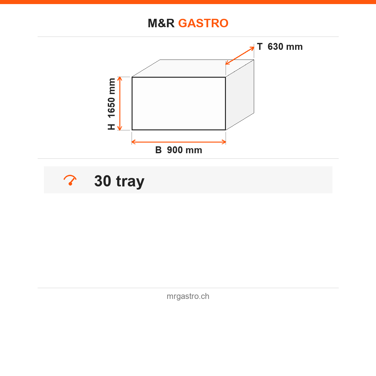 Tablettwagen, für 30 Tabletts 40×60 cm, 900×630×1650 mm – Technische Daten