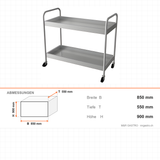 Tablettwagen, Edelstahl, kompakt, 850×550×900 mm – Abmessungen