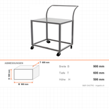 Transportwagen Edelstahl, 900×600×500 mm, mit Rollen, Serie 700 – Abmessungen