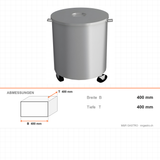 Abfallwagen rund, mobil, 400×400 mm, mit Rollen – Abmessungen