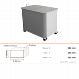 Abfallwagen mit Doppeldeckel, mobil, 840×540×580 mm, mit Rollen – Abmessungen