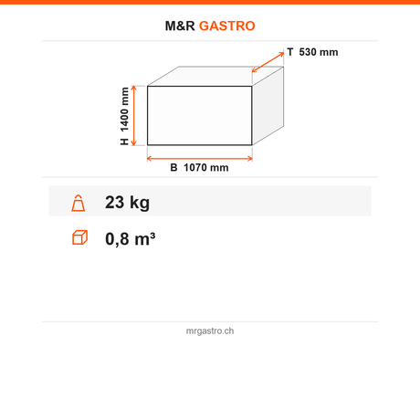 Transportgestell, 0,80 m³ Volumen, 1070×530×1400 mm, mit Rollen – Technische Daten