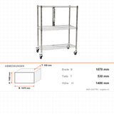 Transportgestell, 0,80 m³ Volumen, 1070×530×1400 mm, mit Rollen – Abmessungen