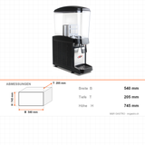 Saftkühler, 20 L, mit Kühlung 0/+3 °C, Polycarbonat-Kammer, Zapfhahn, 4,5 kW, 540×205×745 mm – Abmessungen