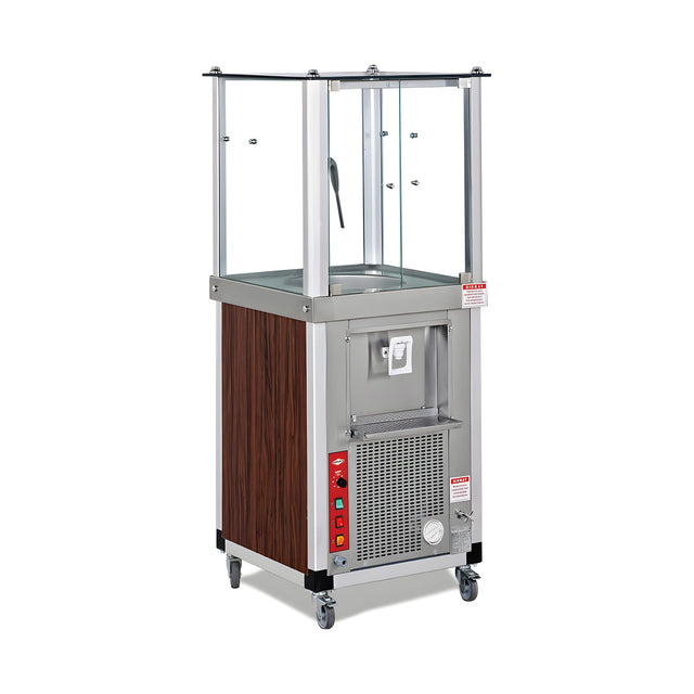 Ayranbereiter, 40 L, Holzdekor, schaumig oder schaumlos, Innenbeleuchtung, Ablassventil, 200 W, 660×600×1528 mm – Produktbild