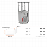 Ayranbereiter, 40 L, Edelstahl, schaumig oder schaumlos, Innenbeleuchtung, Ablassventil, 200 W, 660×600×1528 mm – Abmessungen