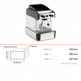 Espressomaschine, 1-gruppig, Doppel-Dampfarm, Extra-Warmwasserarm, 2,5 kW, 476×595×627 mm – Abmessungen
