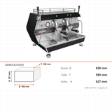 Espressomaschine, 2-gruppig, Doppel-Dampfrohr, Extra-Warmwasserarm, 4,5 kW, 826×595×627 mm – Abmessungen