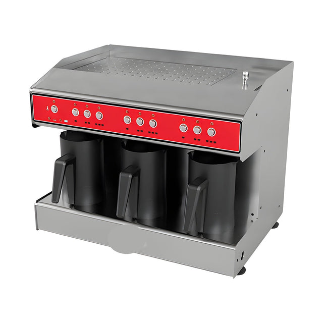 Türkische Kaffeemaschine, 3 Kannen, beheiztes 4-L-Tanksystem, Anti-Überlaufsensor, Trockengehschutz, 1,8 kW, 500×365×405 mm – Produktbild
