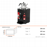 Teeautomat, 13 L, 120 Tassen, Edelstahl-Innenbehälter, Thermostatsteuerung, 2 kW, 294×367×400 mm – Abmessungen