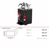 Teeautomat, 23 L, 250 Tassen, Edelstahl-Innenbehälter, Thermostatsteuerung, 2,5 kW, 352×425×440 mm – Abmessungen