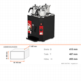 Teeautomat, 37 L, mit Kanne, Edelstahl-Innenbehälter, Thermostatsteuerung, 3,5 kW, 415×487×455 mm – Abmessungen