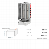 Gas-Dönergrill, Motor unten, 4 Brenner, 13 kW, 508×622×1147 mm – Abmessungen