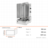 Elektro-Dönergrill, Motor unten, 2 Heizstufen, 5 kW, 506×599×1007 mm – Abmessungen