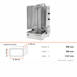 Elektro-Dönergrill, Motor unten, 2 Heizstufen, 6 kW, 506×599×1147 mm – Abmessungen